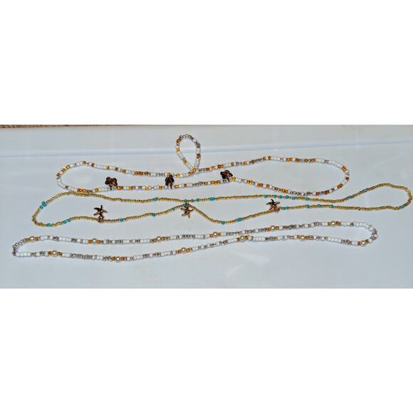New 3pcs Stretchy Waist Beads Body Chain Elastic‎ Belly Pink Gold Charm Small - Picture 2 of 2